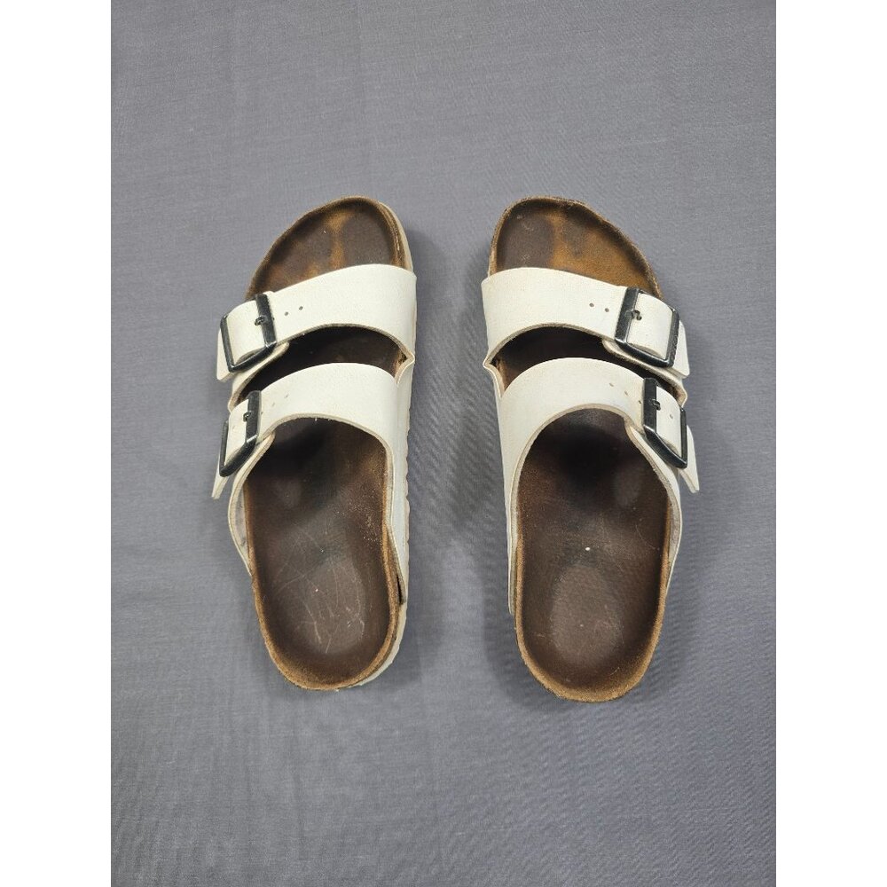 Birkenstock Size 39 Womens Arizona White Leather Sandals Big Buckle - Picture 5 of 8
